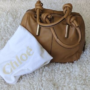 Chloe Tan Leather Satchel with Gold Hardware